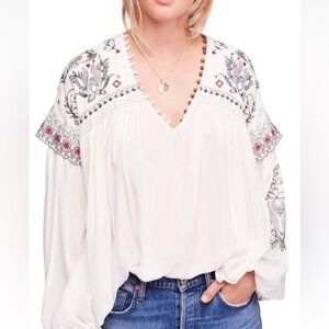 Free People Embroidered Boho Blouse